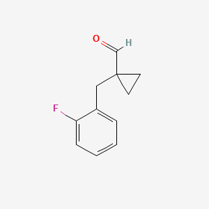 molecular formula C11H11FO B13311382 1-[(2-Fluorophenyl)methyl]cyclopropane-1-carbaldehyde 