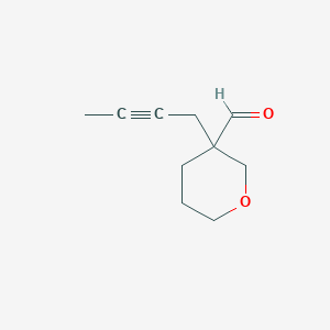 molecular formula C10H14O2 B13311463 3-(But-2-yn-1-yl)oxane-3-carbaldehyde 