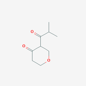 molecular formula C9H14O3 B13311598 3-(2-Methylpropanoyl)oxan-4-one 