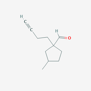 molecular formula C11H16O B13311752 1-(But-3-yn-1-yl)-3-methylcyclopentane-1-carbaldehyde 