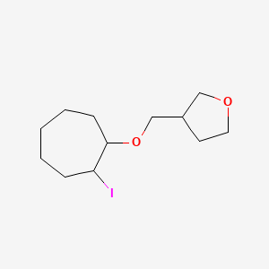 molecular formula C12H21IO2 B13311758 3-{[(2-Iodocycloheptyl)oxy]methyl}oxolane 