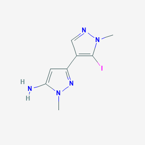 molecular formula C8H10IN5 B13311885 3-(5-Iodo-1-methyl-1H-pyrazol-4-yl)-1-methyl-1H-pyrazol-5-amine 