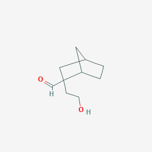 molecular formula C10H16O2 B13312185 2-(2-Hydroxyethyl)bicyclo[2.2.1]heptane-2-carbaldehyde 