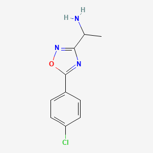 molecular formula C10H10ClN3O B13312498 1-[5-(4-Chlorophenyl)-1,2,4-oxadiazol-3-yl]ethan-1-amine 