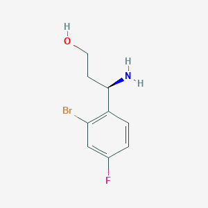 molecular formula C9H11BrFNO B13312615 (3R)-3-Amino-3-(2-bromo-4-fluorophenyl)propan-1-OL 