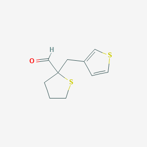 molecular formula C10H12OS2 B13312767 2-(Thiophen-3-ylmethyl)thiolane-2-carbaldehyde 