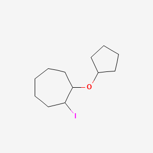 molecular formula C12H21IO B13312900 1-(Cyclopentyloxy)-2-iodocycloheptane 