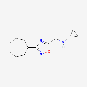 molecular formula C13H21N3O B13313038 N-[(3-cycloheptyl-1,2,4-oxadiazol-5-yl)methyl]cyclopropanamine 