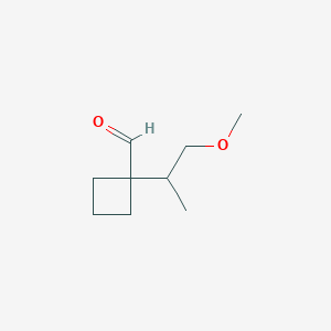 molecular formula C9H16O2 B13313083 1-(1-Methoxypropan-2-yl)cyclobutane-1-carbaldehyde 