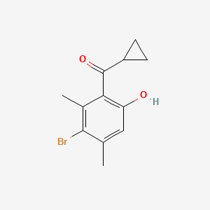 molecular formula C12H13BrO2 B13313143 4-Bromo-2-cyclopropanecarbonyl-3,5-dimethylphenol 