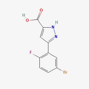 molecular formula C10H6BrFN2O2 B13313233 5-(5-Bromo-2-fluorophenyl)-1H-pyrazole-3-carboxylic acid 