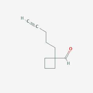 molecular formula C10H14O B13313277 1-(Pent-4-yn-1-yl)cyclobutane-1-carbaldehyde 