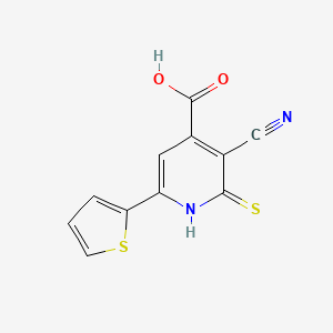 molecular formula C11H6N2O2S2 B13313345 3-Cyano-2-mercapto-6-thien-2-ylisonicotinic acid 