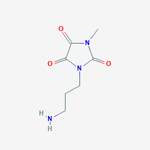 molecular formula C7H11N3O3 B13313497 1-(3-Aminopropyl)-3-methylimidazolidine-2,4,5-trione 