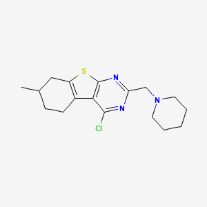 molecular formula C17H22ClN3S B13313579 4-Chloro-7-methyl-2-(piperidin-1-ylmethyl)-5,6,7,8-tetrahydrobenzo[4,5]thieno[2,3-d]pyrimidine 