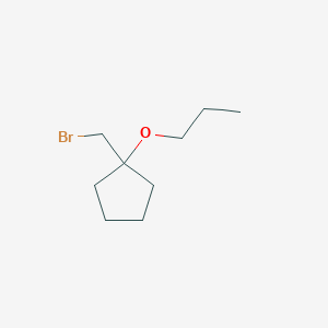 molecular formula C9H17BrO B13313625 1-(Bromomethyl)-1-propoxycyclopentane 