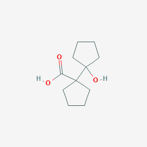 molecular formula C11H18O3 B13313694 1-(1-Hydroxycyclopentyl)cyclopentane-1-carboxylic acid 