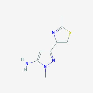 molecular formula C8H10N4S B13314074 1-Methyl-3-(2-methyl-1,3-thiazol-4-yl)-1H-pyrazol-5-amine 