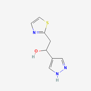 molecular formula C8H9N3OS B13314260 1-(1H-Pyrazol-4-yl)-2-(1,3-thiazol-2-yl)ethan-1-ol 