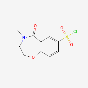 molecular formula C10H10ClNO4S B13314606 4-Methyl-5-oxo-2,3,4,5-tetrahydro-1,4-benzoxazepine-7-sulfonyl chloride CAS No. 1443981-53-0