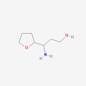 molecular formula C7H15NO2 B13314918 3-Amino-3-(oxolan-2-yl)propan-1-ol 