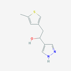 molecular formula C10H12N2OS B13315065 2-(5-Methylthiophen-3-yl)-1-(1H-pyrazol-4-yl)ethan-1-ol 