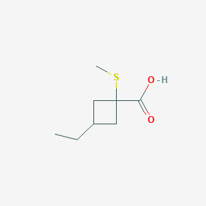 molecular formula C8H14O2S B13315153 3-Ethyl-1-(methylsulfanyl)cyclobutane-1-carboxylic acid 