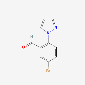 molecular formula C10H7BrN2O B13315329 5-Bromo-2-(1H-pyrazol-1-yl)benzaldehyde 