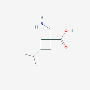 molecular formula C9H17NO2 B13315335 1-(Aminomethyl)-3-(propan-2-yl)cyclobutane-1-carboxylic acid 