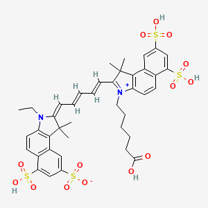 molecular formula C41H44N2O14S4 B13315455 2-(5-(3-(5-Carboxypentyl)-1,1-dimethyl-6,8-disulfo-1H-benzo[e]indol-2(3H)-ylidene)penta-1,3-dien-1-yl)-3-ethyl-1,1-dimethyl-6-sulfo-1H-benzo[e]indol-3-ium-8-sulfonate 