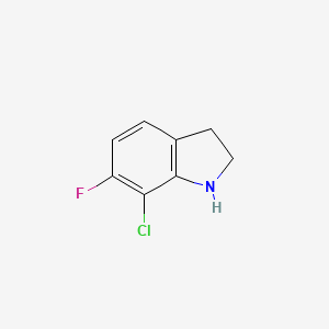 molecular formula C8H7ClFN B13315494 7-Chloro-6-fluoro-2,3-dihydro-1H-indole 