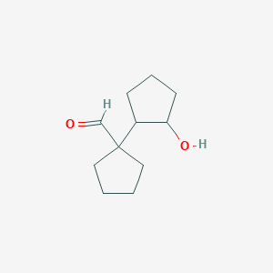 molecular formula C11H18O2 B13315578 1-(2-Hydroxycyclopentyl)cyclopentane-1-carbaldehyde 