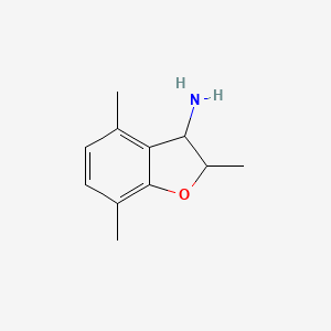 molecular formula C11H15NO B13315798 2,4,7-Trimethyl-2,3-dihydro-1-benzofuran-3-amine 