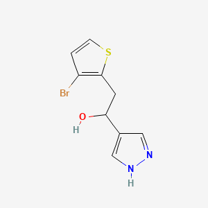 molecular formula C9H9BrN2OS B13315933 2-(3-Bromothiophen-2-yl)-1-(1H-pyrazol-4-yl)ethan-1-ol 