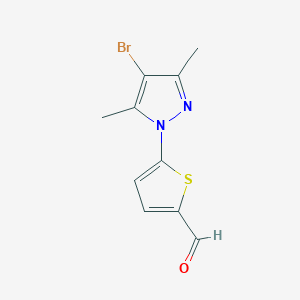 molecular formula C10H9BrN2OS B13316078 5-(4-Bromo-3,5-dimethyl-1H-pyrazol-1-YL)thiophene-2-carbaldehyde 