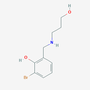 molecular formula C10H14BrNO2 B13316251 2-Bromo-6-{[(3-hydroxypropyl)amino]methyl}phenol 