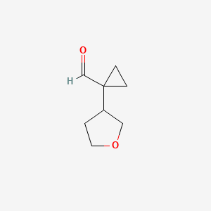 molecular formula C8H12O2 B13316339 1-(Oxolan-3-yl)cyclopropane-1-carbaldehyde 