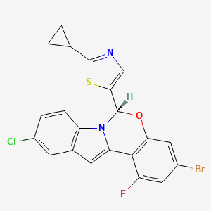 molecular formula C21H13BrClFN2OS B13316654 (9S)-5-Bromo-14-chloro-9-(2-cyclopropyl-1,3-thiazol-5-yl)-3-fluoro-8-oxa-10-azatetracyclo[8.7.0.02,.011,1]heptadeca-1(17),2(7),3,5,11,13,15-heptaene 