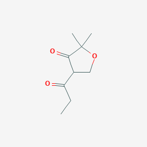 molecular formula C9H14O3 B13316940 2,2-Dimethyl-4-propanoyloxolan-3-one 