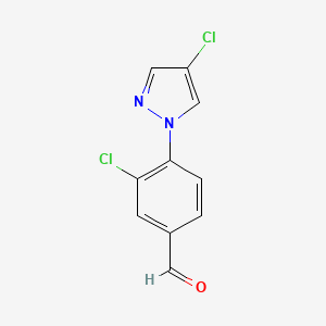 molecular formula C10H6Cl2N2O B13317091 3-Chloro-4-(4-chloro-1H-pyrazol-1-YL)benzaldehyde 