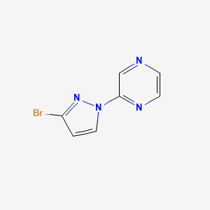 molecular formula C7H5BrN4 B13317221 2-(3-Bromo-1H-pyrazol-1-yl)pyrazine 