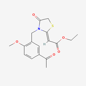 molecular formula C17H19NO5S B13317400 ethyl 2-[(2Z)-3-[(5-acetyl-2-methoxyphenyl)methyl]-4-oxo-1,3-thiazolidin-2-ylidene]acetate 