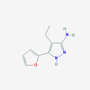 molecular formula C9H11N3O B13317425 4-Ethyl-3-(furan-2-YL)-1H-pyrazol-5-amine 