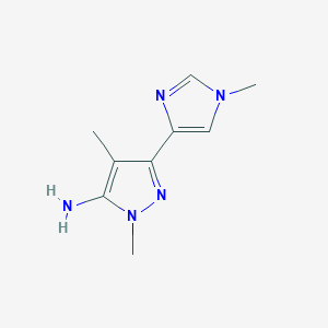 molecular formula C9H13N5 B13317464 1,4-Dimethyl-3-(1-methyl-1H-imidazol-4-yl)-1H-pyrazol-5-amine 