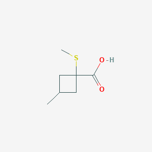 molecular formula C7H12O2S B13317491 3-Methyl-1-(methylsulfanyl)cyclobutane-1-carboxylic acid 