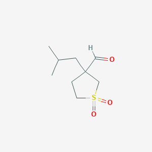 molecular formula C9H16O3S B13317513 3-(2-Methylpropyl)-1,1-dioxo-1lambda6-thiolane-3-carbaldehyde 