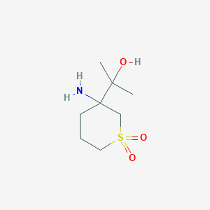 molecular formula C8H17NO3S B13317686 3-Amino-3-(2-hydroxypropan-2-yl)-1lambda6-thiane-1,1-dione 