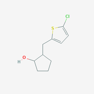 molecular formula C10H13ClOS B13317934 2-[(5-Chlorothiophen-2-yl)methyl]cyclopentan-1-ol 