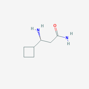 molecular formula C7H14N2O B13318474 (3R)-3-Amino-3-cyclobutylpropanamide 