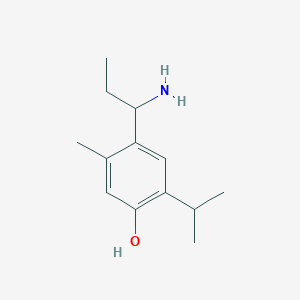 molecular formula C13H21NO B13318494 4-(1-Aminopropyl)-5-methyl-2-(propan-2-YL)phenol 